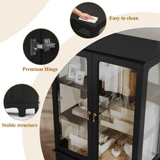 CBJCBJ Modern Bookcase with Storage, Display Cabinet with Glass Doors, Storage Cabinet with Adjustable Shelves,Black