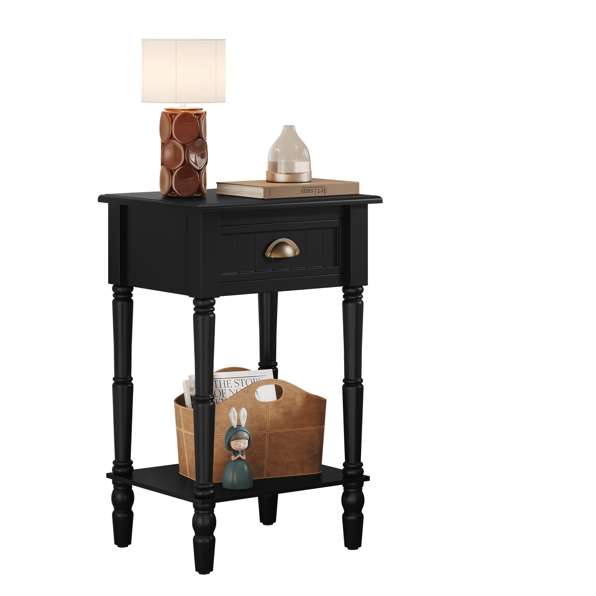 HLR 26"H Modern Nightstand with Drawer, Minimal Assembly Wood End Table for Bedroom，Black
