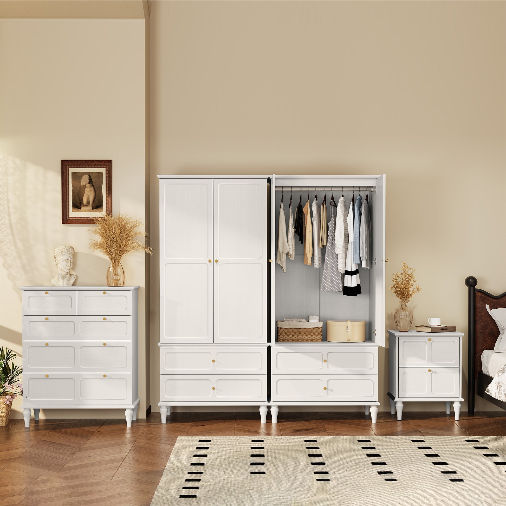 HLR 71" Tall Modern Wood Armoire Wardrobe Closet, Freestanding Cabinet with Hanging Rod for Bedroom