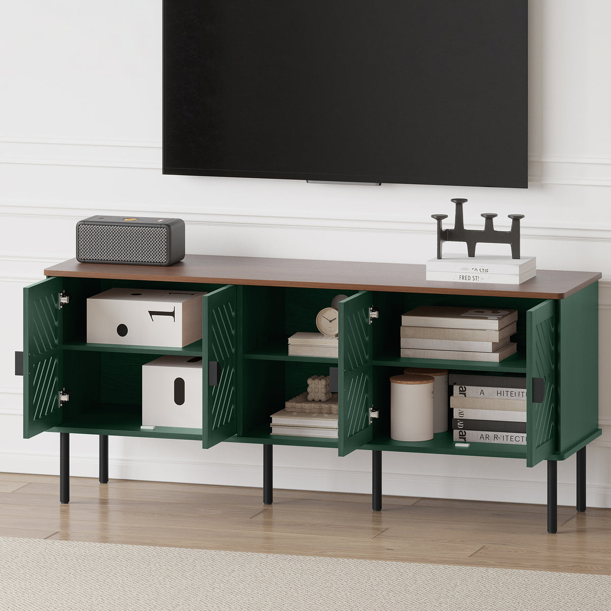 HLR Mid Century Modern 55" TV Stand for 65 Inch TV, Entertainment Center with Storage, Green