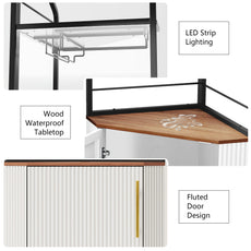 CBJCBJ Corner Coffee Bar Cabinet with LED Strip, Modern Wine Bar Cabinet with Cup Rack, for Dining Room,White