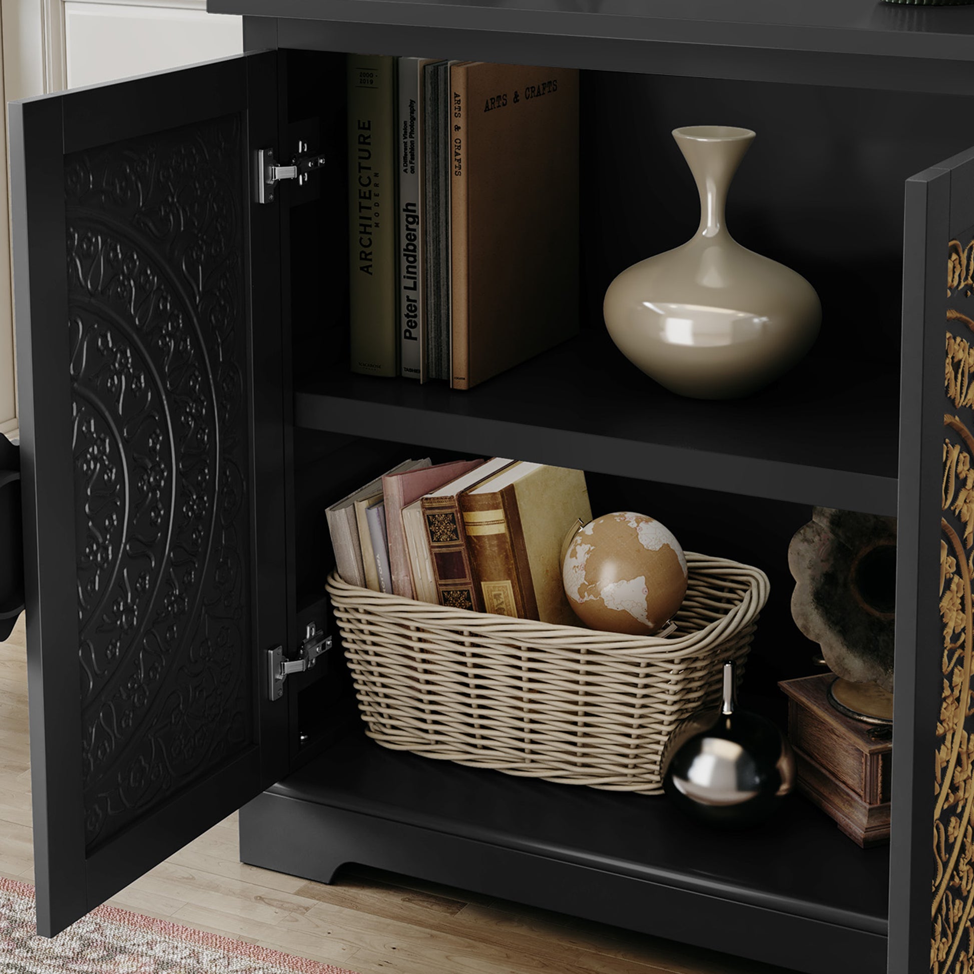 HLR 31.5" W Mid Century Modern Accent Cabinet with 2 Doors, Credenzas & Sideboard Buffet with Storage, Black