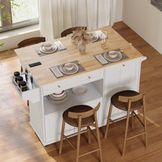 HLR Mid-Century 60" Kitchen Island with Trash Can Storage, Rolling Island Table, White