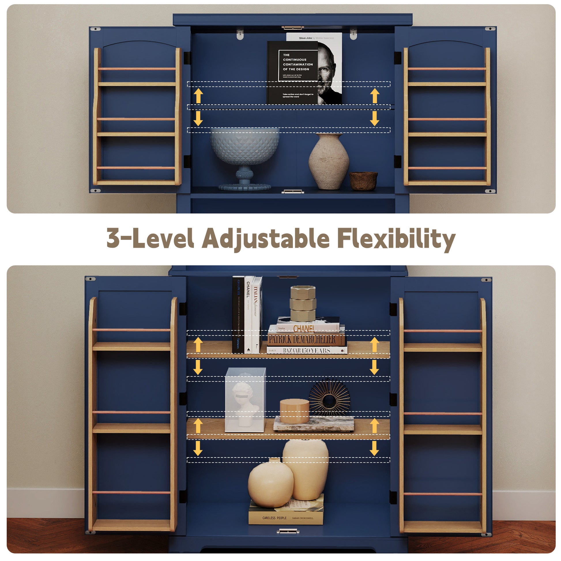 HLR 72" Kitchen Pantry Cabinet, Freestanding Pantry Storage Cabinet with Hutch & Shelves, Navy Blue