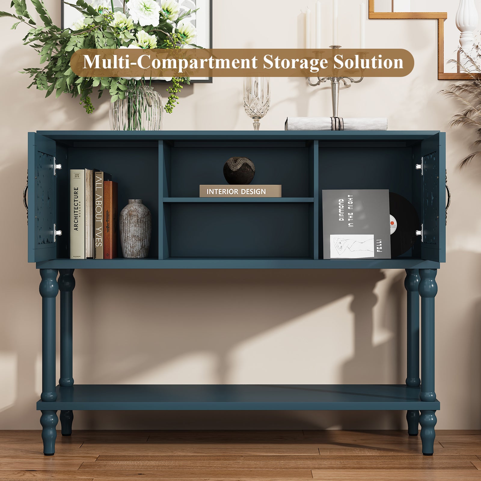 CBJCBJ 42'' Modern Retro Console Table, Entryway Table with Open Storage Shelf , for Living Room,Blue