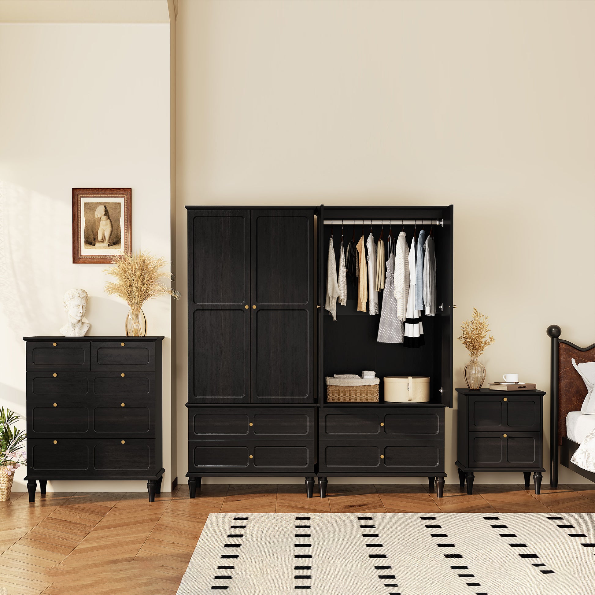 HLR 71" Tall Modern Wood Armoire Wardrobe Closet, Freestanding Cabinet with Hanging Rod for Bedroom