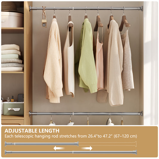 CBJCBJ Wood Closet Organizer System with 3 Drawers, 4 Hanging Rods, Wardrobe Clothes Rack for Bedroom,Wood