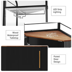 CBJCBJ Corner Coffee Bar Cabinet with LED Strip, Modern Wine Bar Cabinet with Cup Rack, for Dining Room