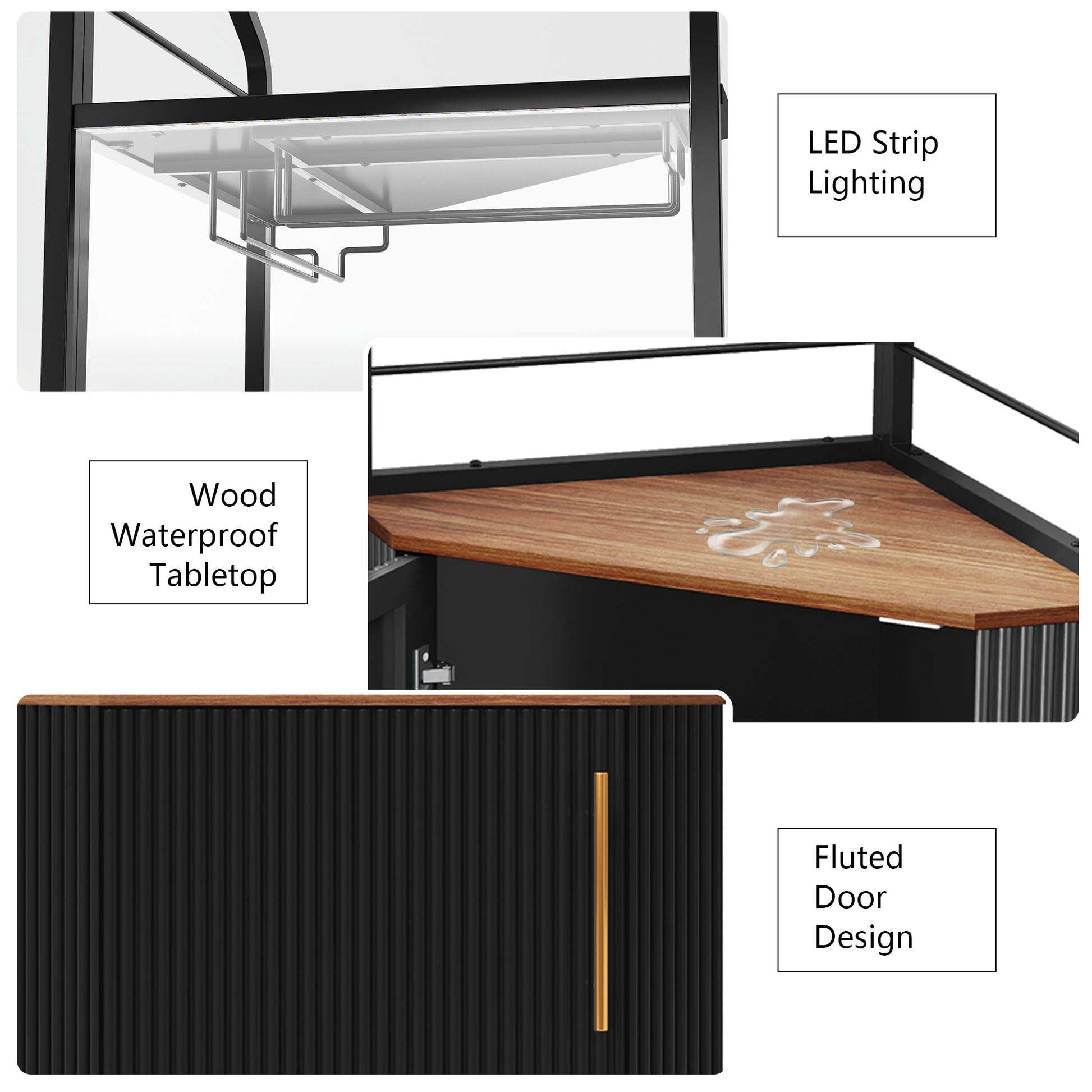 CBJCBJ Corner Coffee Bar Cabinet with LED Strip, Modern Wine Bar Cabinet with Cup Rack, for Dining Room