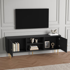 CBJCBJ Modern Fluted 67" TV Stand for 75" TV with Storage, Entertainment Center for Living Room,Black