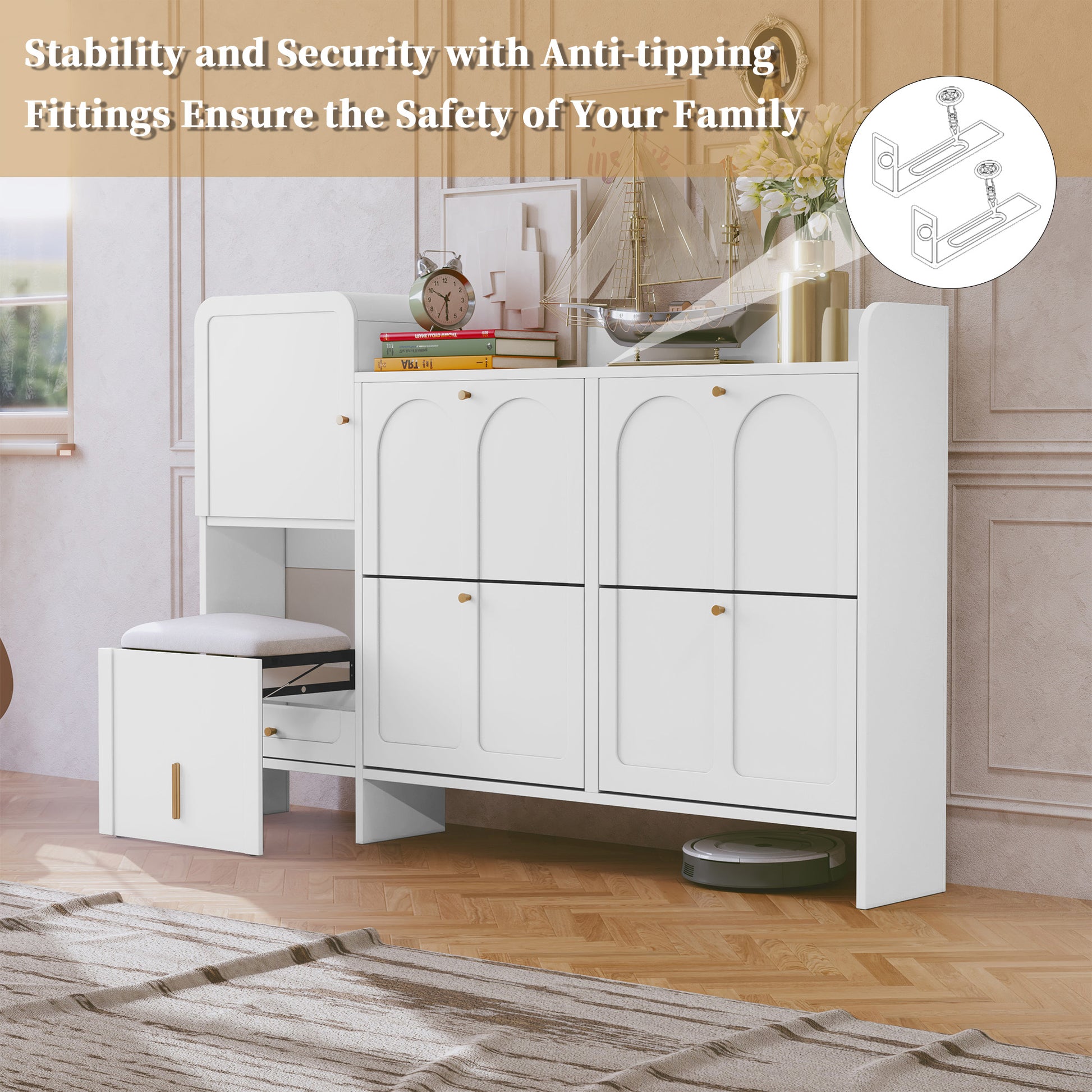 HLR® Modern Large Shoe Cabinet with 4 Flip Drawers