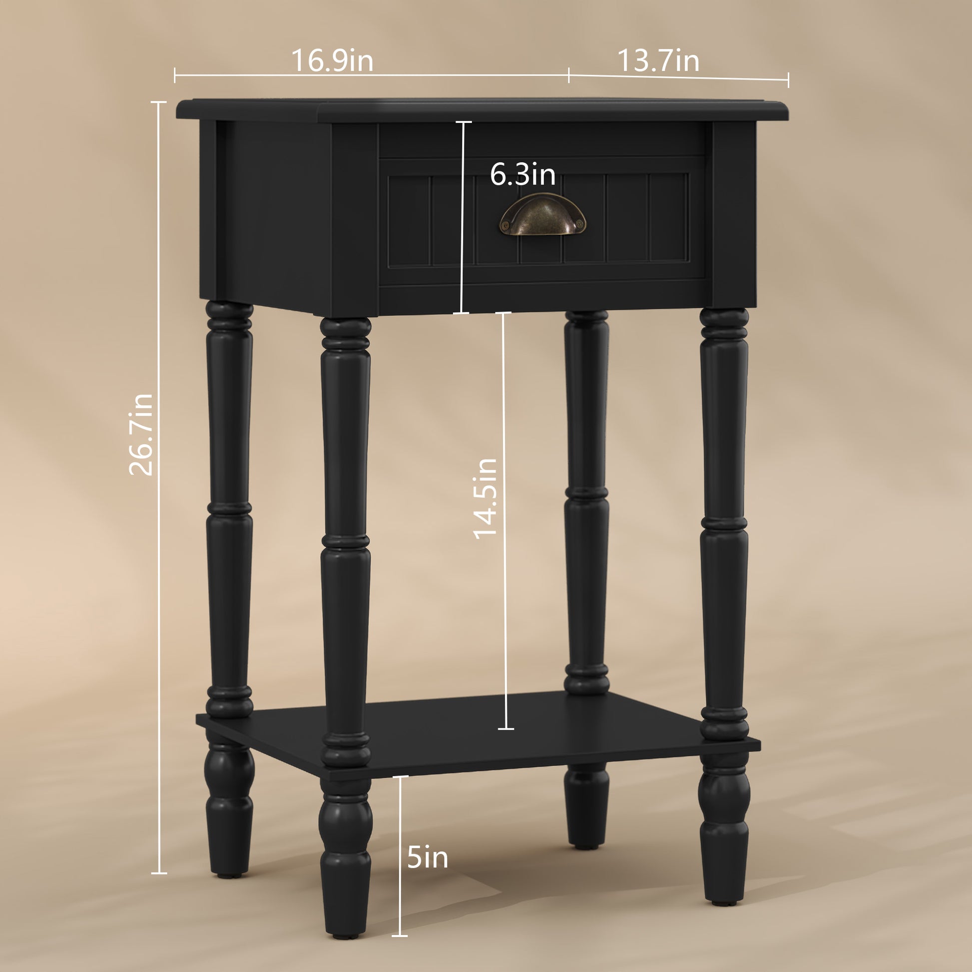 HLR 26"H Modern Nightstand with Drawer, Minimal Assembly Wood End Table for Bedroom，Black