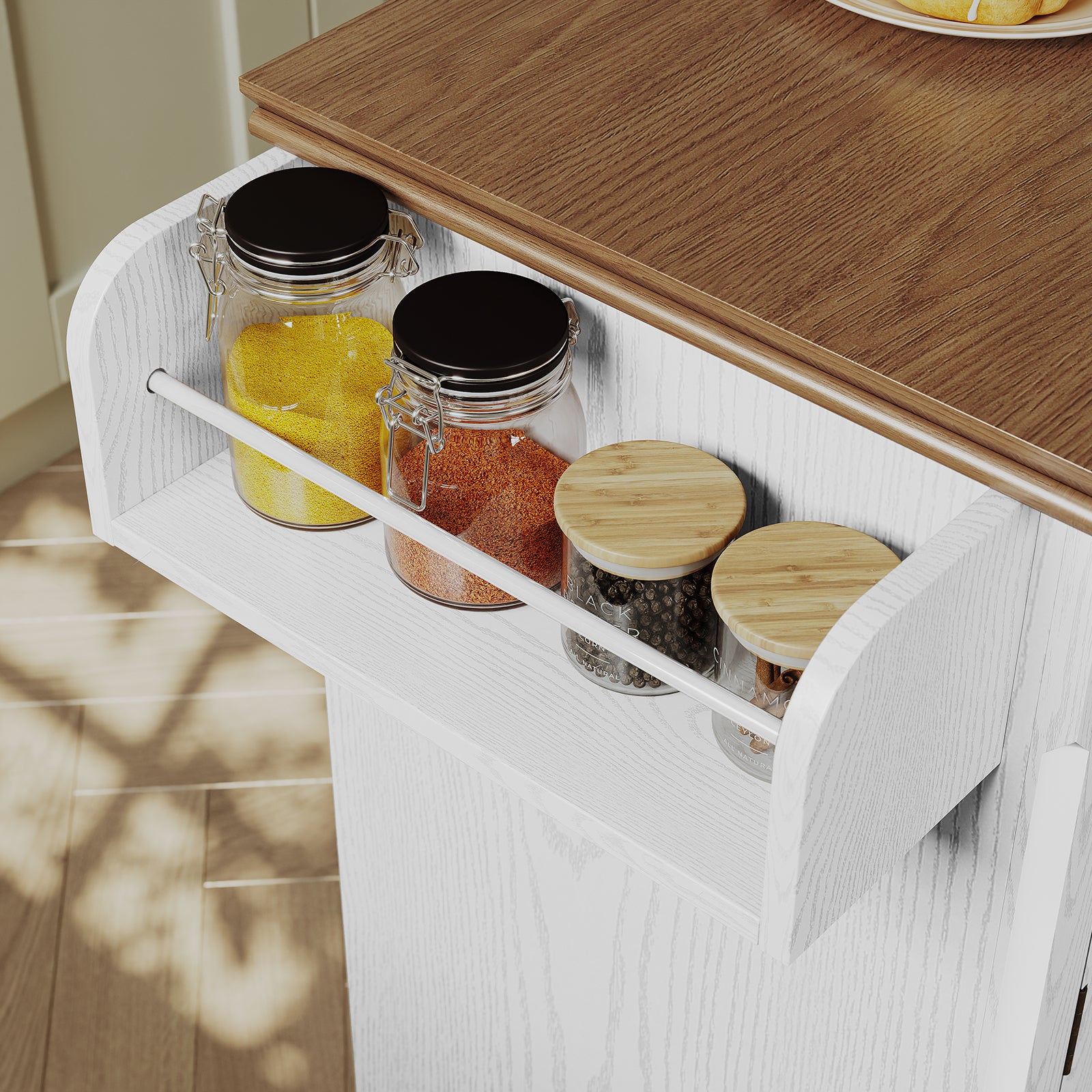 HLR Small Kitchen Islands Table with Storage, Rolling Wood Microwave Cart on Wheels for Dining Room, White