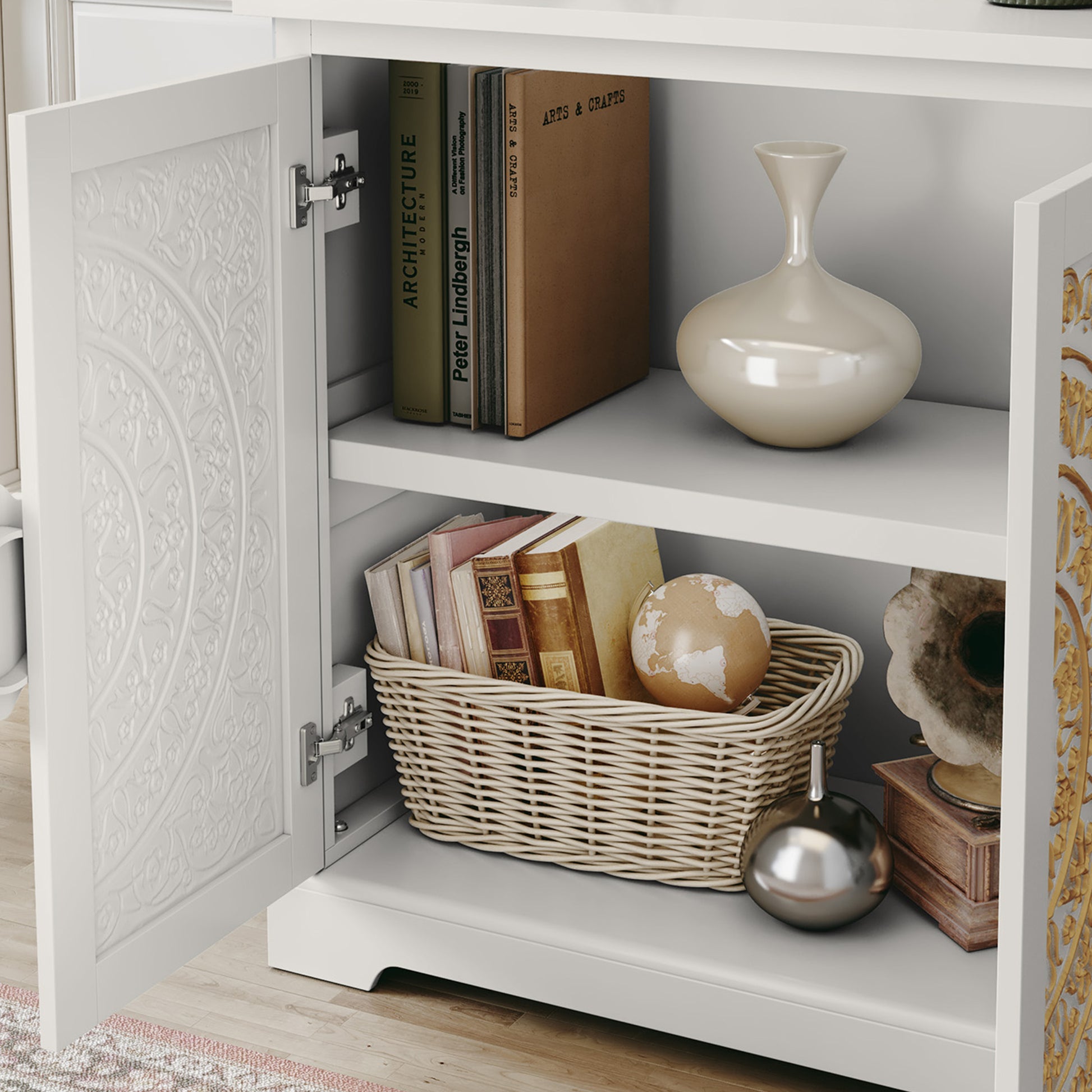 HLR 31.5" W Mid Century Modern Accent Cabinet with 2 Doors, Credenzas & Sideboard Buffet with Storage, White