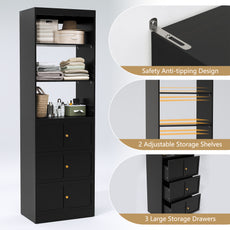 CBJCBJ 80"H Wood Closet Organizer System with 3 Drawers, 4 Hanging Rods, Wardrobe Clothes Rack for Bedroom,Black