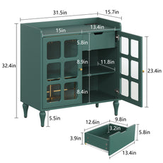 CBJCBJ Modern Wine Cabinet with Power Outlet and Glass Doors Sideboard Storage for Dining and Living Room,Green