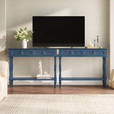 HLR 41" Mid Century Console Tables, Entryway Tables with 2 Drawers, 10 Mins Assembly, Blue