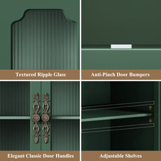 HLR 58'' Large Sideboard Buffet Cabinet with Storage, 4 Glass Modern Credenza Table for Kitchen, Green