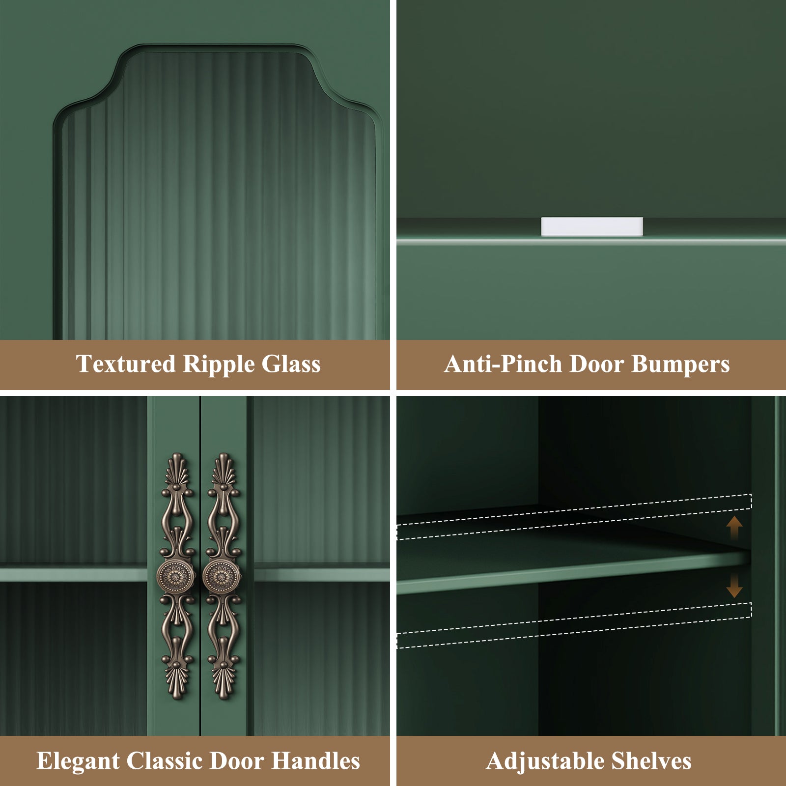 HLR 58'' Large Sideboard Buffet Cabinet with Storage, 4 Glass Modern Credenza Table for Kitchen, Green