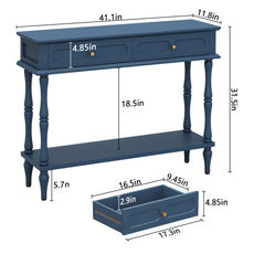 CBJCBJ Minimal Assembly Console Table, Entryway Table with 2 Drawers and Open Shelf, for Living Room, Blue