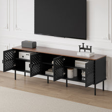 HLR Mid Century Modern 70" Large TV Stand for 80 Inch TV, Entertainment Center with Storage, Black