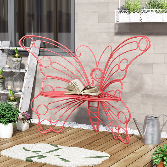 HLR Outdoor Bench with Butterfly Inspired Pattern, 50'' Metal Frame Patio Garden Chair Cast Iron, Pink