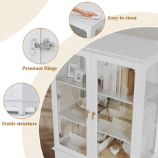 CBJCBJ Modern Bookcase with Storage, Display Cabinet with Glass Doors, Storage Cabinet with Adjustable Shelves,White