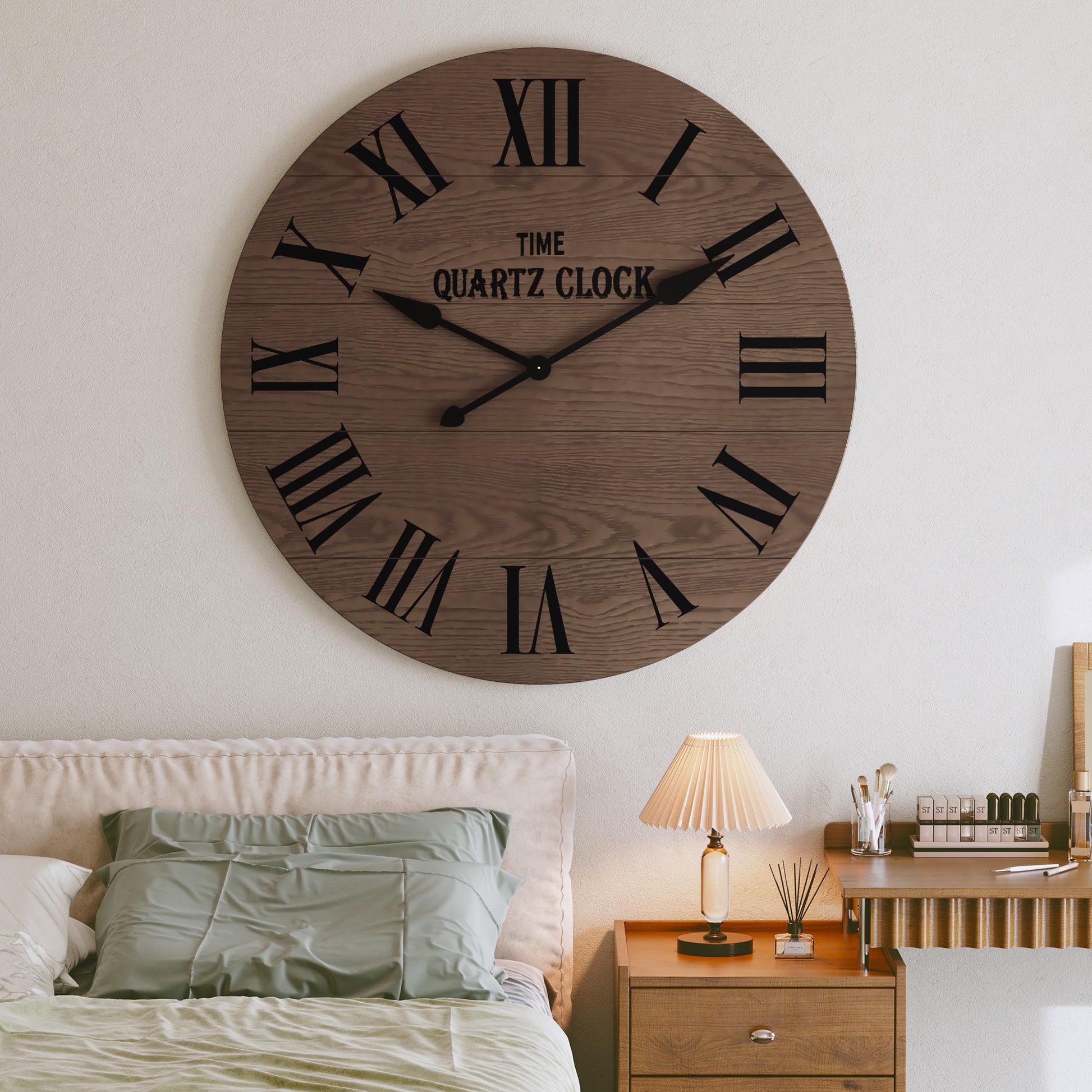 CBJCBJ 35.5” Farmhouse Large Shiplap Round Wall Clock with Roman Numeral for Living Room Decor, Brown