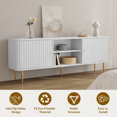 HLR 67 In Fluted TV Stand for TVs Up to 75 Inch, Mid Century Modern Entertainment Center with Storage, White