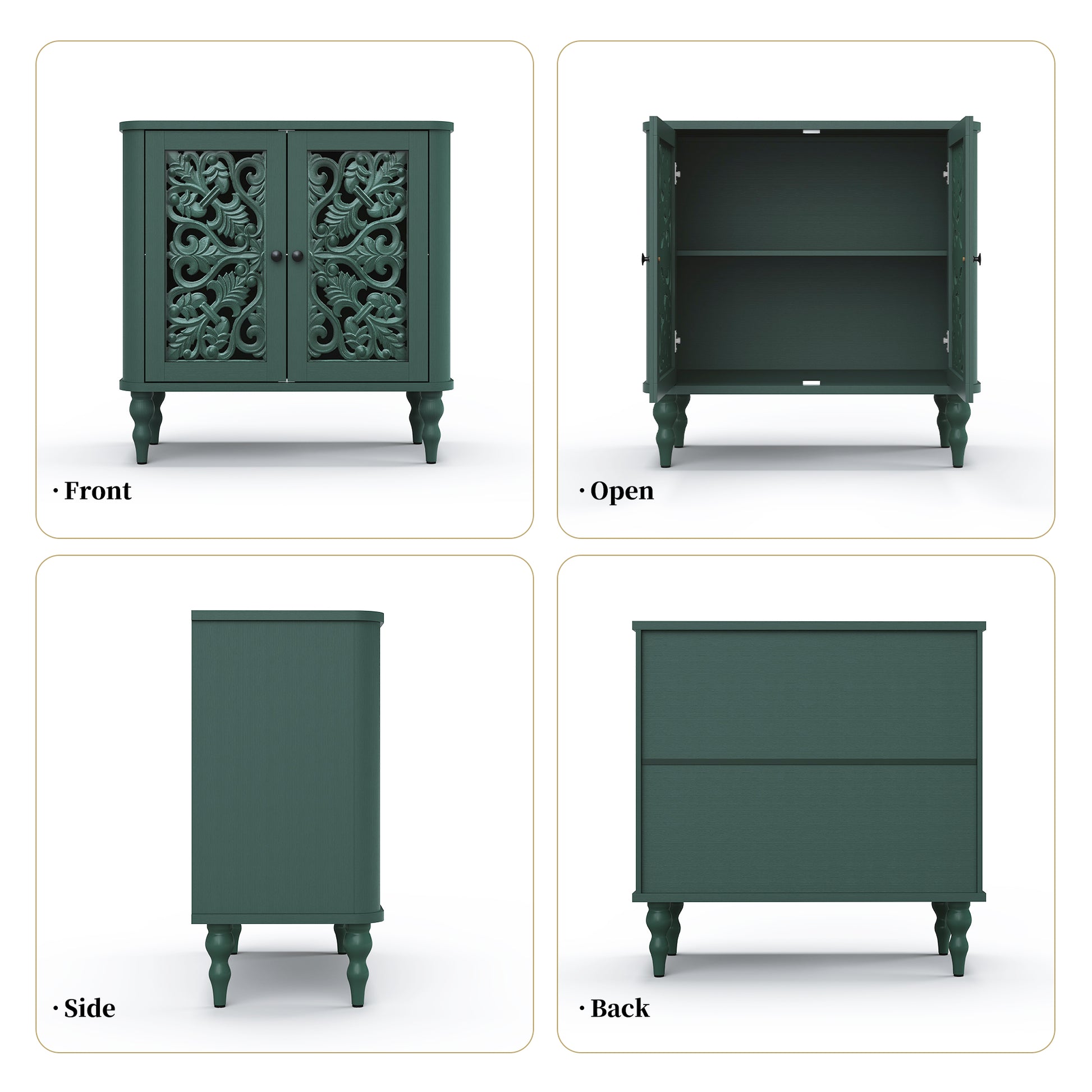 HLR 31.5"W Mid Century Rounded Corners Sideboards Buffets Cabinet with 2 Doors Storage for Kitchen Dining, Green
