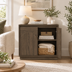 HLR 63'' Sideboard Buffet Cabinet, Mid-Century Wood Accent Cabinet with 4 Doors Storage for Living, Brown