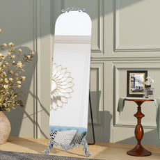 CBJCBJ Retro Carved Frameless Full-Length Mirror, High-Definition Explosion-Proof Bedroom Dressing Mirror,Silver