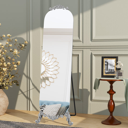 CBJCBJ Retro Carved Frameless Full-Length Mirror, High-Definition Explosion-Proof Bedroom Dressing Mirror,Silver