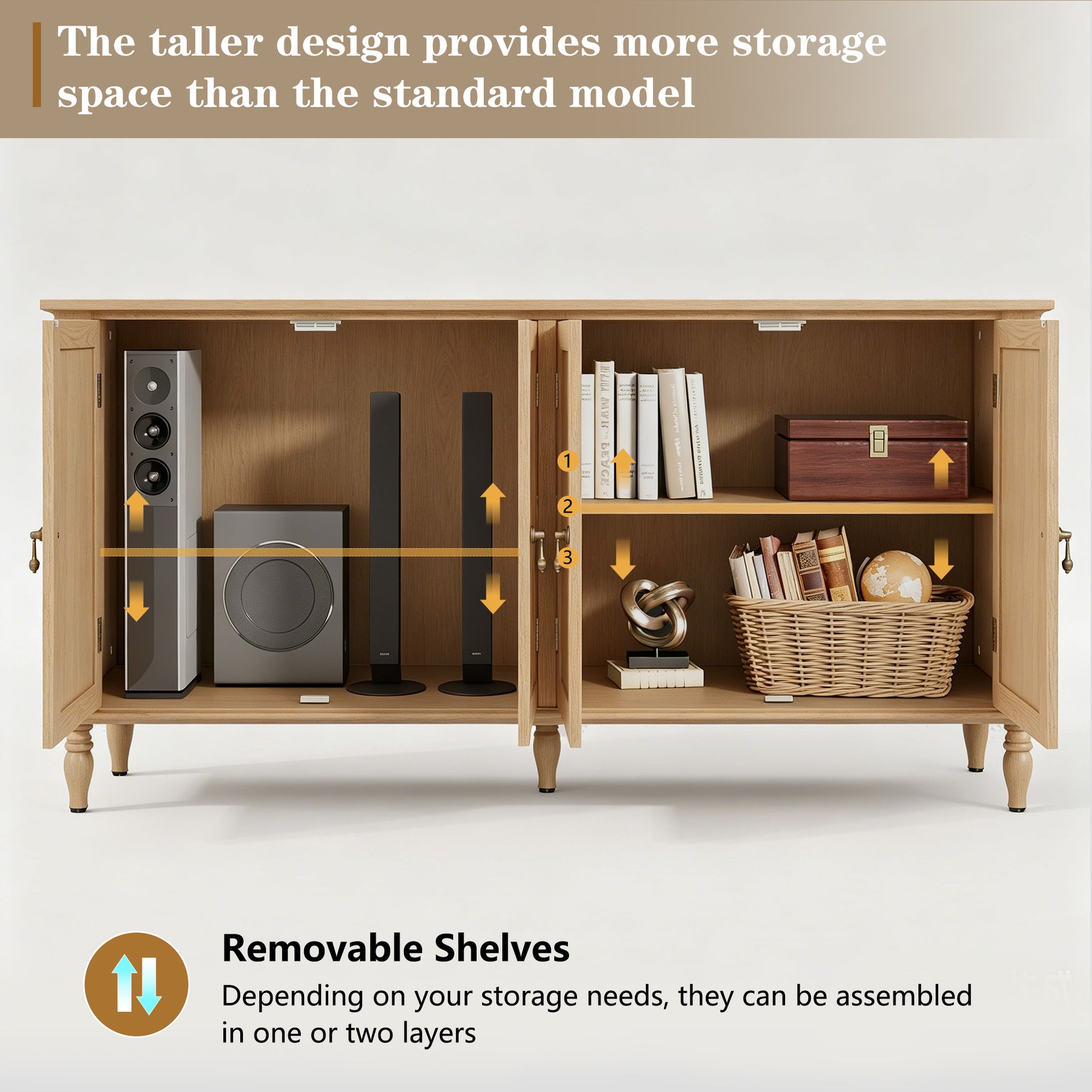 CBJCBJ 58" Retro Sideboard Buffet Cabinet with Storage, Accent Cabinet for Kitchen, Living Room,Wood