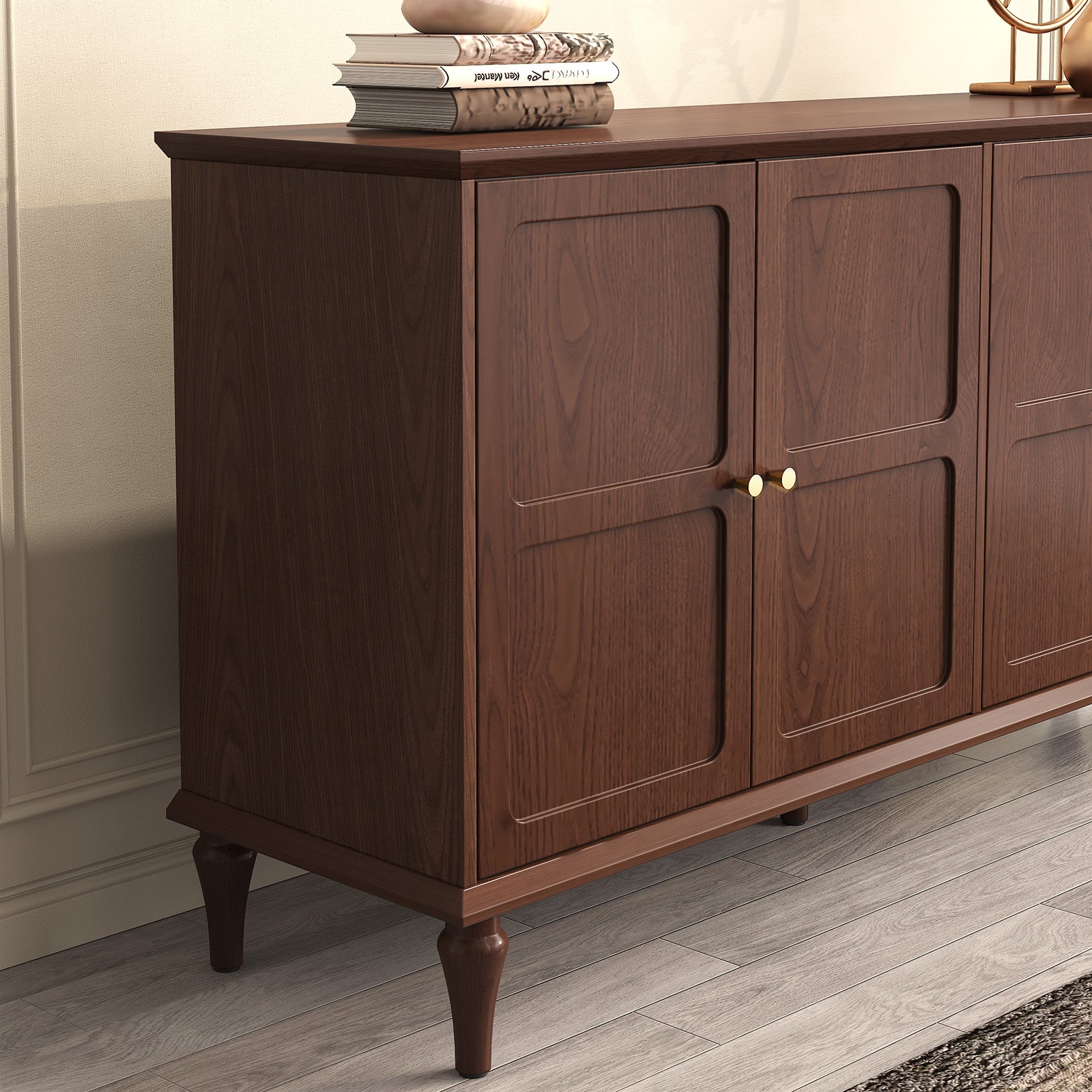 HLR Mid Century 58" Wood 4 Door Sideboard Buffet Cabinet with Storage for Living Dining (Brown)