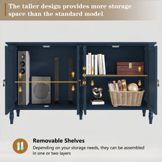 HLR 58'' Large Sideboard Buffet Cabinet with Storage, 4 Doors Modern Credenza Table for Living Room, Navy Blue