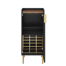 HLR 38" Modern Wine Bar Cabinet with Door Storage, Wood Credenza Buffet Cabinet with Wine Glass Rack, Black