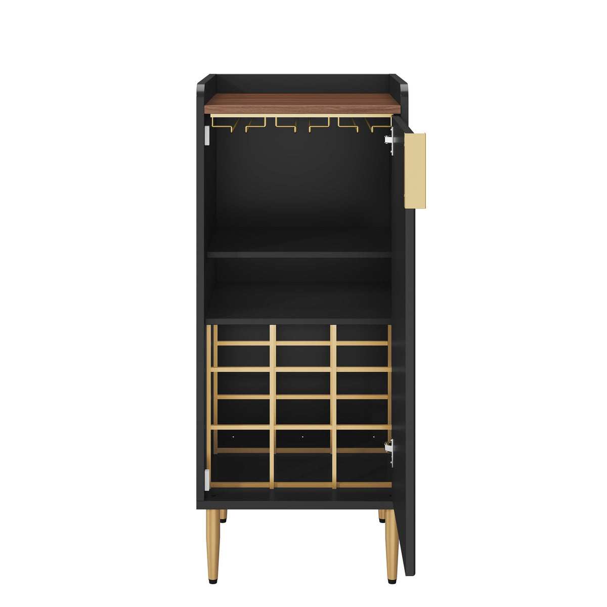 HLR 38" Modern Wine Bar Cabinet with Door Storage, Wood Credenza Buffet Cabinet with Wine Glass Rack, Black
