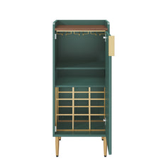 HLR 38" Modern Wine Bar Cabinet with Door Storage, Wood Credenza Buffet Cabinet with Wine Glass Rack, Green