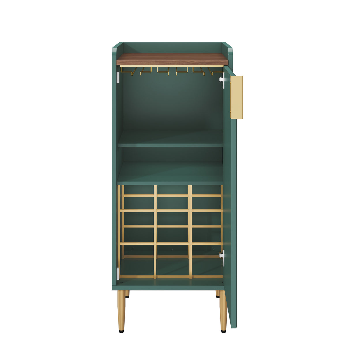 HLR 38" Modern Wine Bar Cabinet with Door Storage, Wood Credenza Buffet Cabinet with Wine Glass Rack, Green