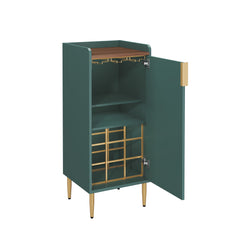 HLR 38" Modern Wine Bar Cabinet with Door Storage, Wood Credenza Buffet Cabinet with Wine Glass Rack, Green