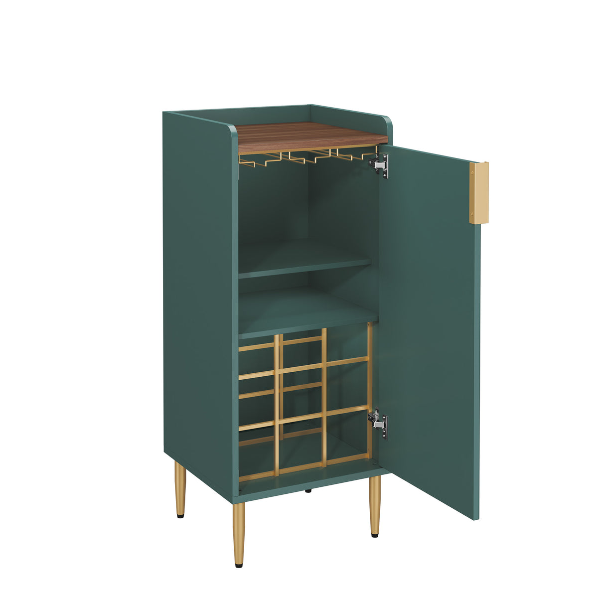 HLR 38" Modern Wine Bar Cabinet with Door Storage, Wood Credenza Buffet Cabinet with Wine Glass Rack, Green