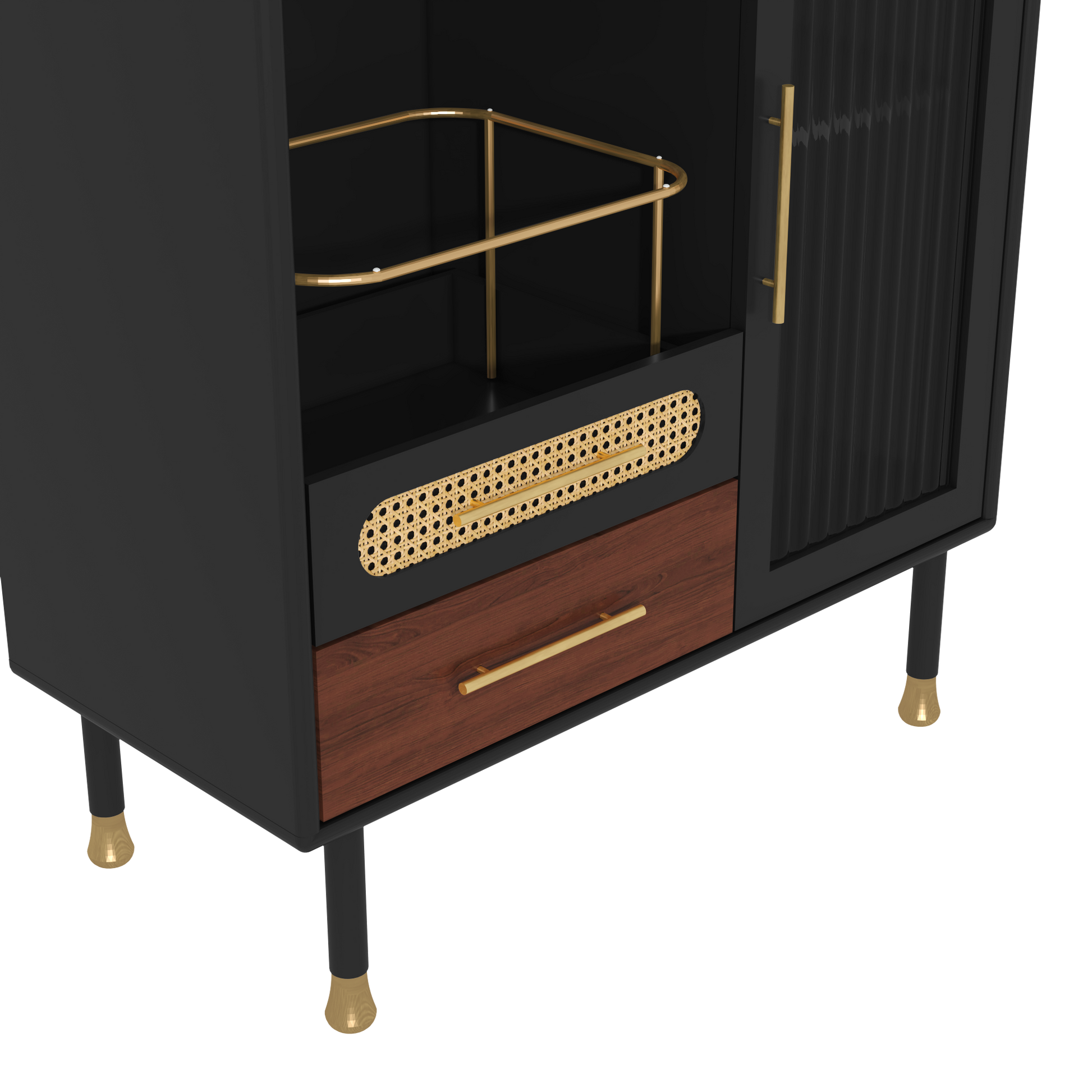 HLR 31.5"W Modern Wine Storage Cabinet with Pull-Out Rack & Tempered Glass Doors – Compact Coffee Bar for Kitchen, Dining Room, Apartmen, Black
