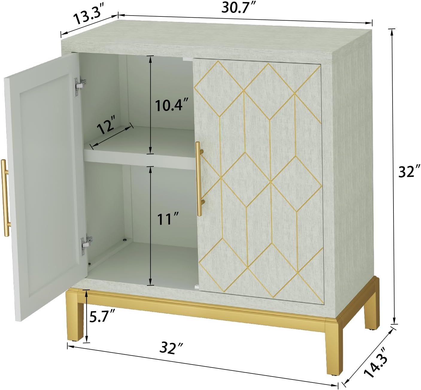 HLR® Green Accent Cabinet with Gold Trim, Storage Cabinet with 2/4 Doors
