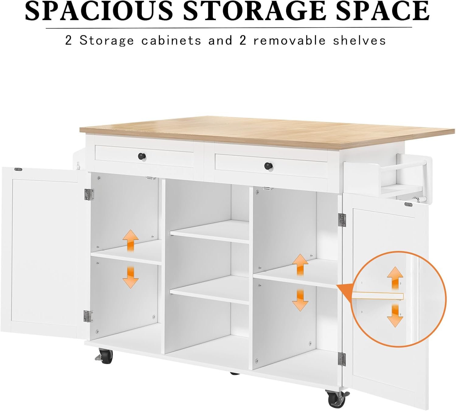 HLR® Kitchen Island On Wheels, Rolling Kitchen Island Cart with Drop Leaf Countertop
