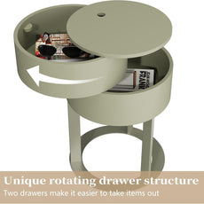 HLR® Round Side Table with Hidden Storage Drawers, Modern Nightstand with Swivel Drawer,