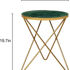 HLR® Modern Round Side Table, End Table with Marble Effect Top and Gold Metal Frame