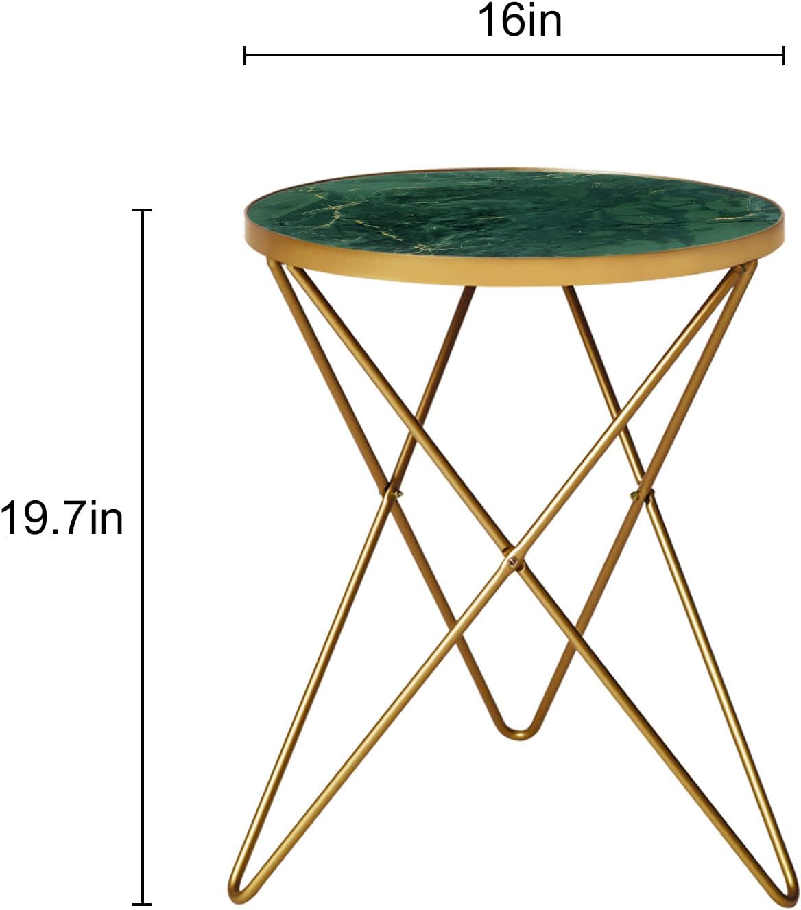 HLR® Modern Round Side Table, End Table with Marble Effect Top and Gold Metal Frame