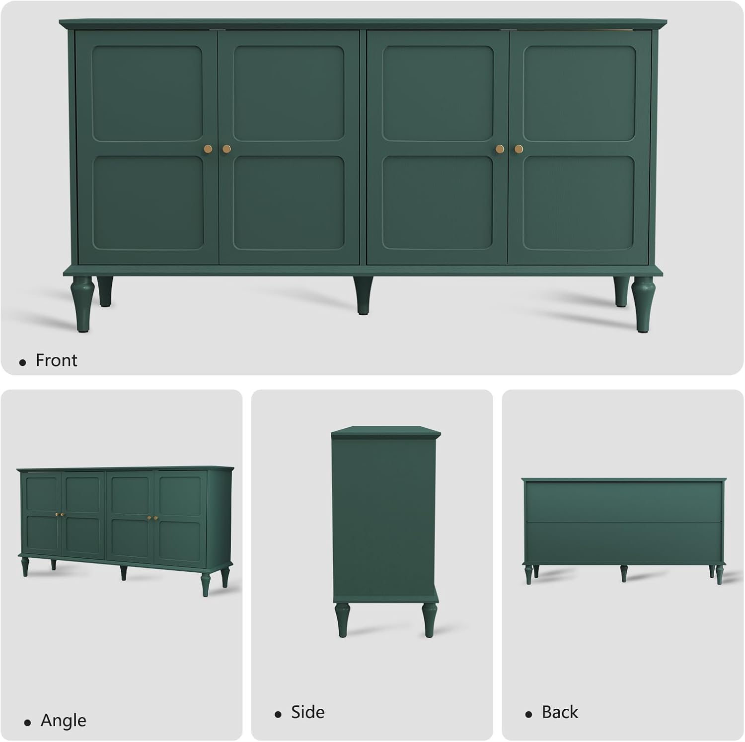 HLR® 58'' Mid-Century Modern Buffet Storage Cabinet with 4 Doors and Adjustable Shelves