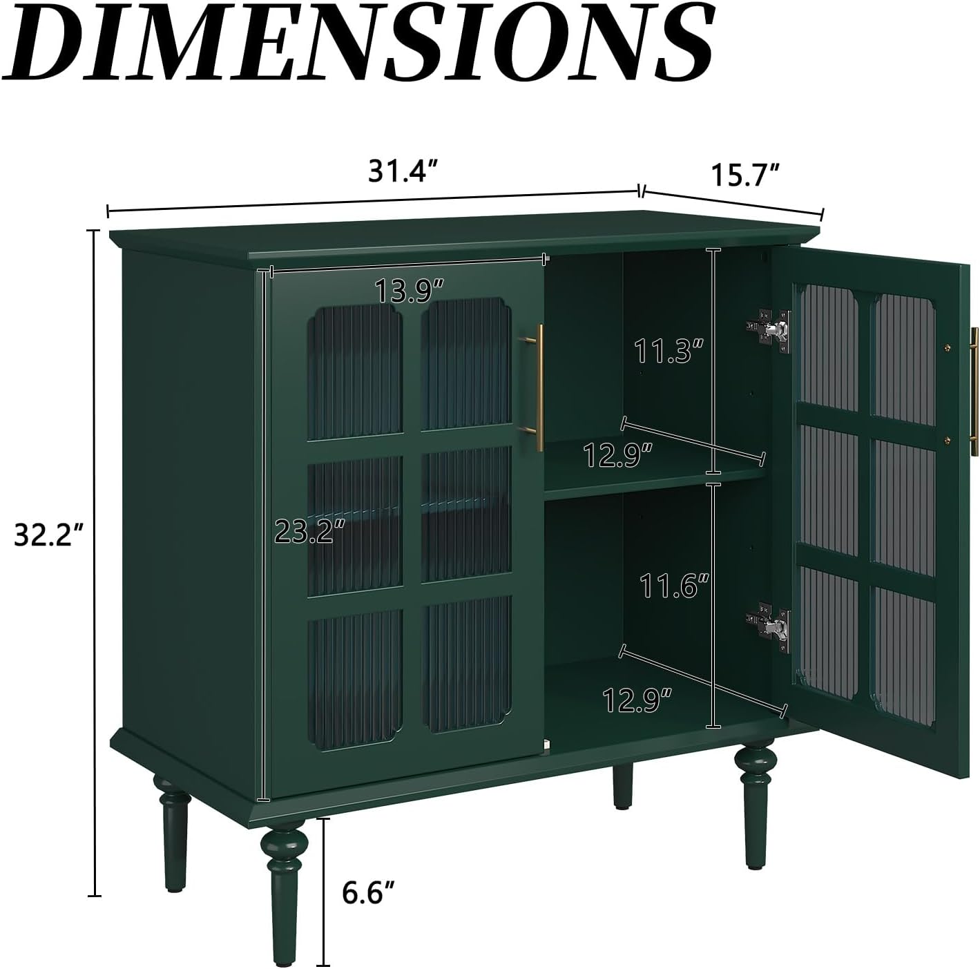 Buffet vintage HLR® avec 2 portes en verre à treillis, meuble d'appoint en bois 